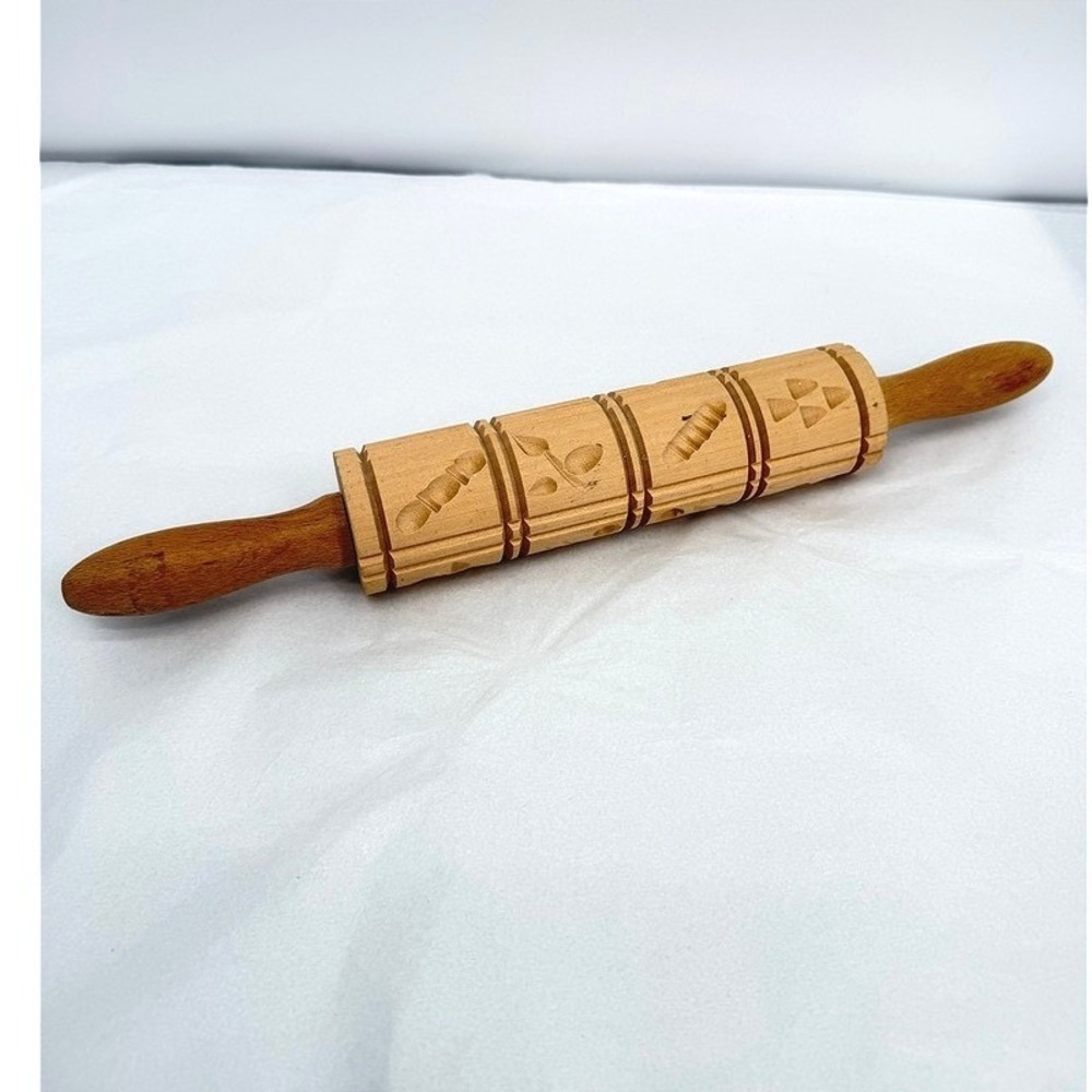 Handcrafted Wooden Embossed Rolling Pin Springerle Cookie Dough Roller W Germany